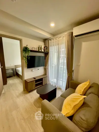 Cozy living room with modern decor and natural light