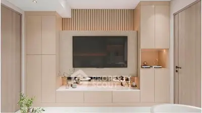 Modern living room with sleek TV unit and stylish decor