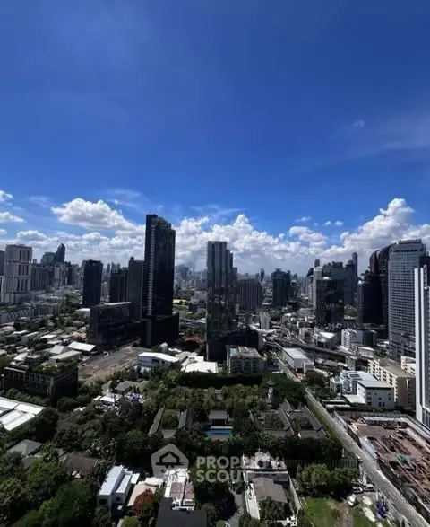 Stunning cityscape view showcasing modern skyscrapers under a clear blue sky, perfect for urban living.
