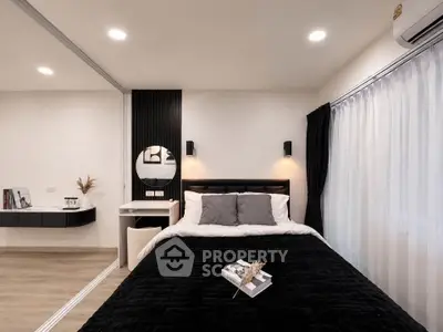 Modern bedroom with stylish decor and cozy ambiance