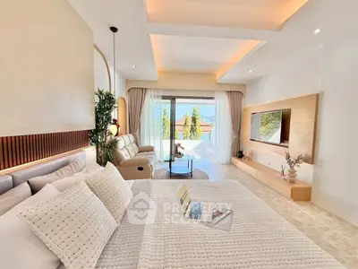 Luxurious modern living room with elegant decor and stunning outdoor view