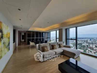Luxurious living room with panoramic city view and modern decor