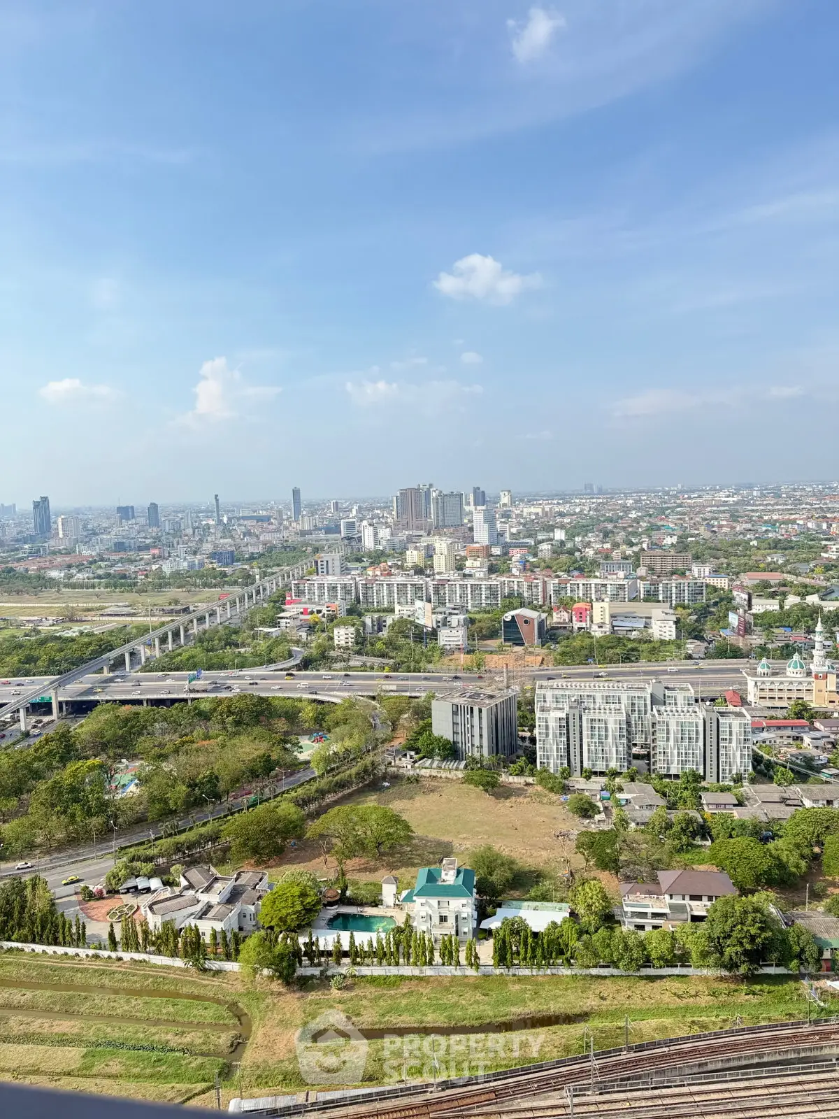 Stunning cityscape view from high-rise building showcasing urban landscape and skyline.