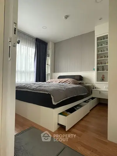 Cozy bedroom with modern design and ample storage space