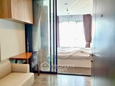 Modern apartment interior with cozy bedroom and stylish living area