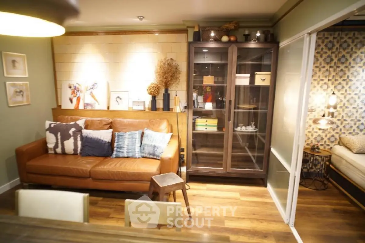 Stylish living room with leather sofa and modern decor