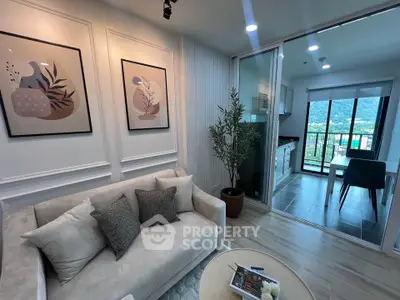 Modern living room with elegant decor and balcony view