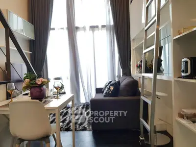 Modern loft-style living room with high ceilings and elegant decor