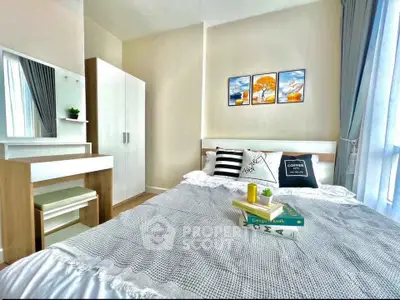 Bright and cozy bedroom with modern decor and ample natural light