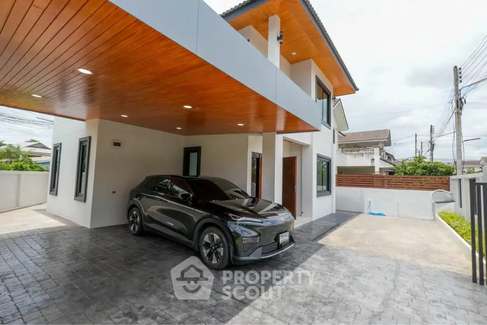 Modern house exterior with sleek carport and stylish architecture