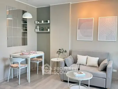Chic modern living room with cozy sofa, stylish dining area, and elegant decor in a bright apartment.