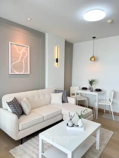 Modern living room with elegant decor and cozy seating area