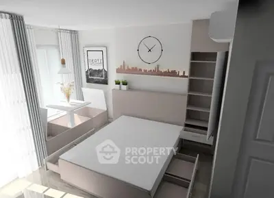 Modern bedroom with smart storage solutions and stylish decor