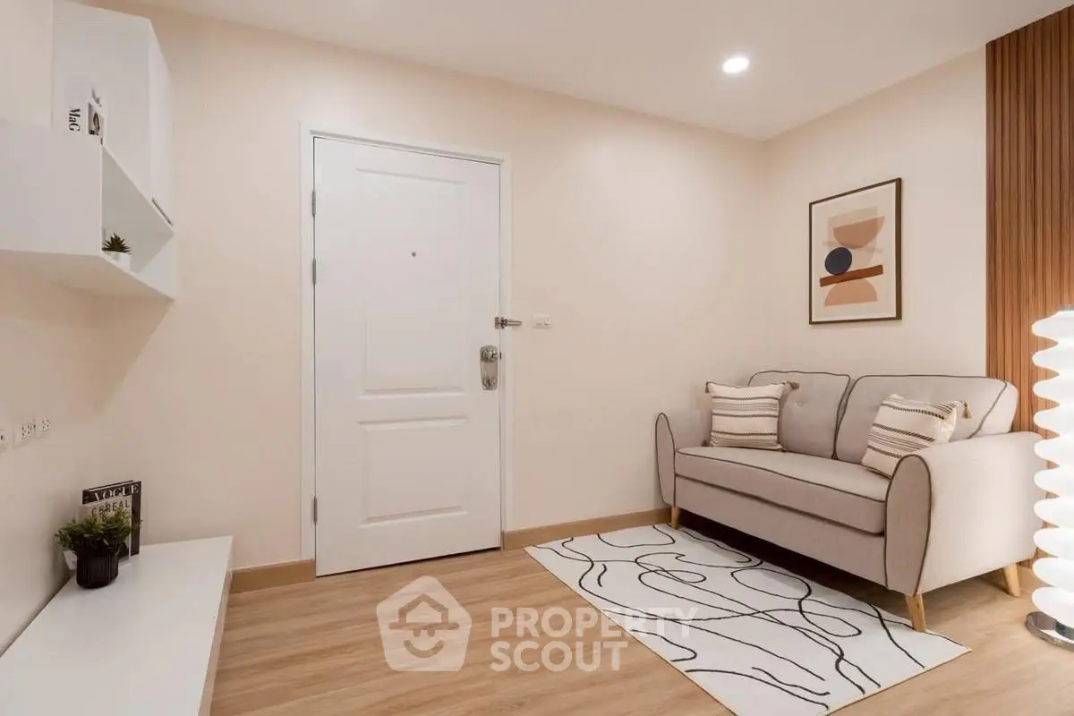 Cozy modern living room with stylish sofa and elegant decor