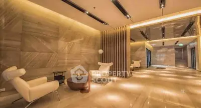 Luxurious modern lobby with elegant seating and ambient lighting