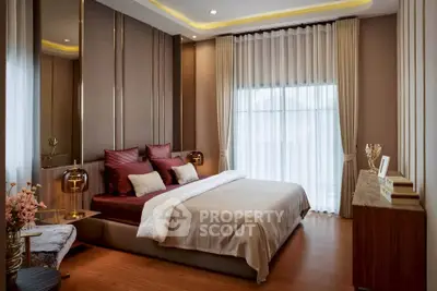 Luxurious bedroom with elegant decor and ambient lighting
