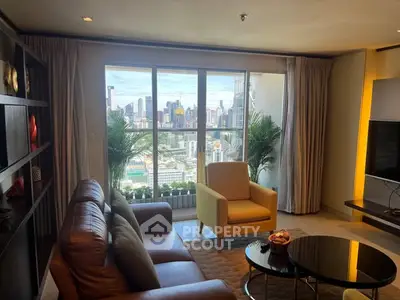 Luxurious living room with city view and modern decor