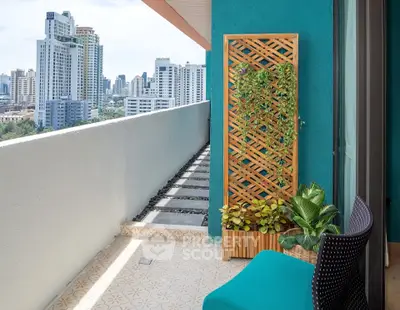 Stunning balcony with city skyline view and modern decor