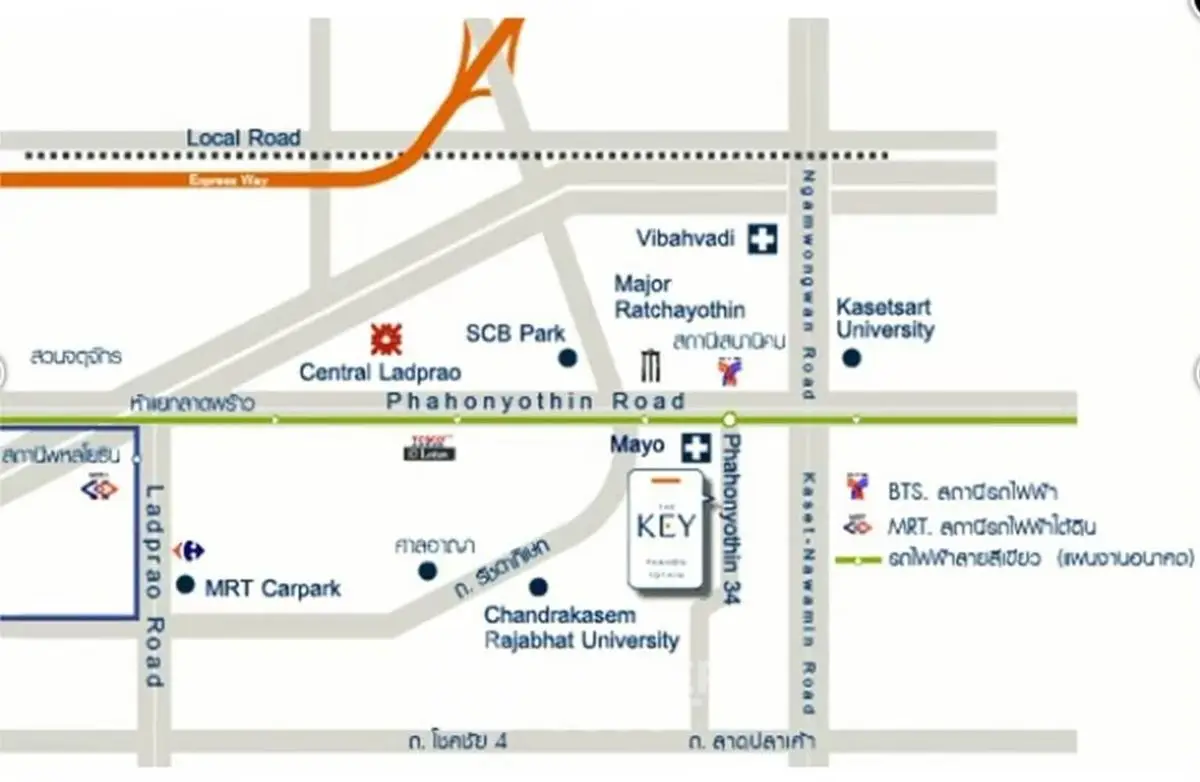 Map showing key locations near Phahonyothin Road including MRT and BTS stations.