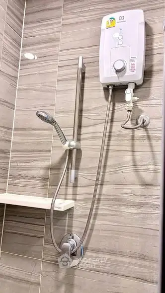 Modern bathroom with sleek shower and water heater