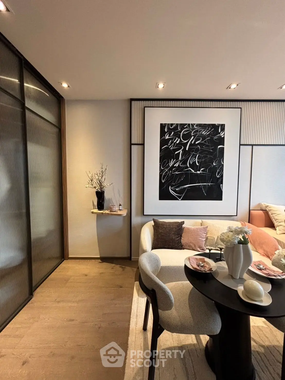 Stylish modern living room with elegant decor and cozy seating area