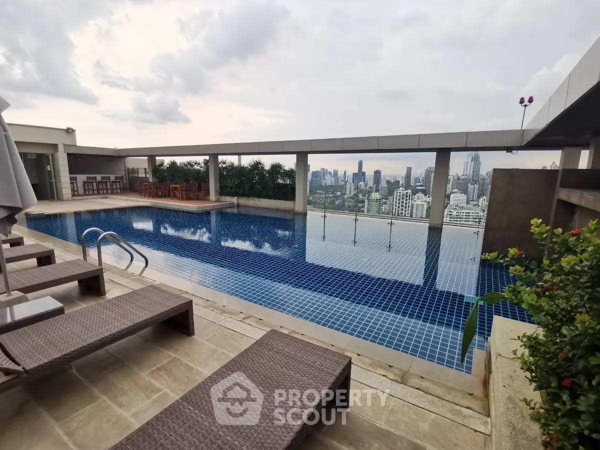 Stunning rooftop pool with panoramic city skyline views, perfect for luxury urban living.