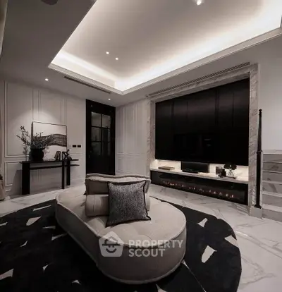 Luxurious modern living room with elegant lighting and stylish decor