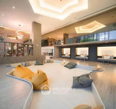 Luxurious modern living room with unique sunken seating area and stylish lighting