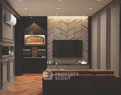 Luxurious living room with modern decor and elegant lighting