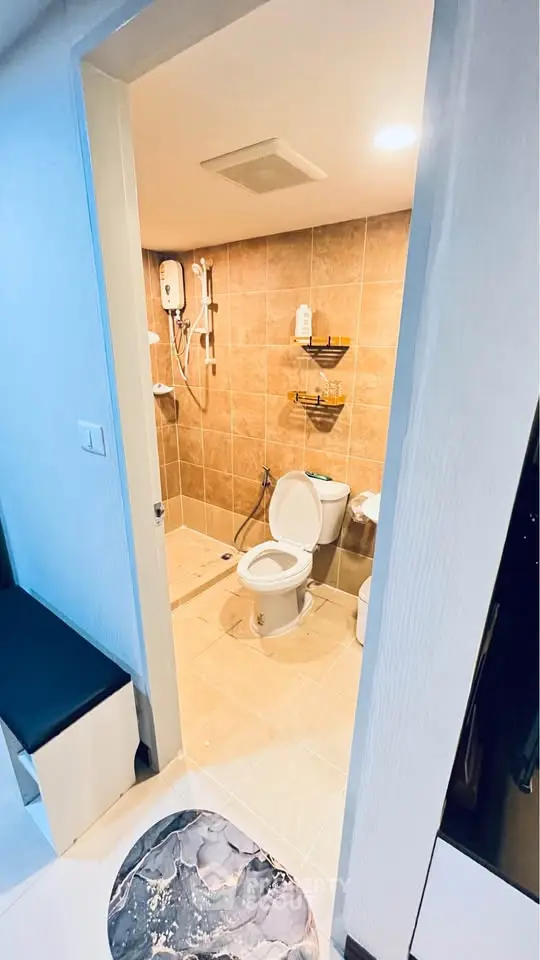 Modern bathroom with shower and toilet in a stylish apartment