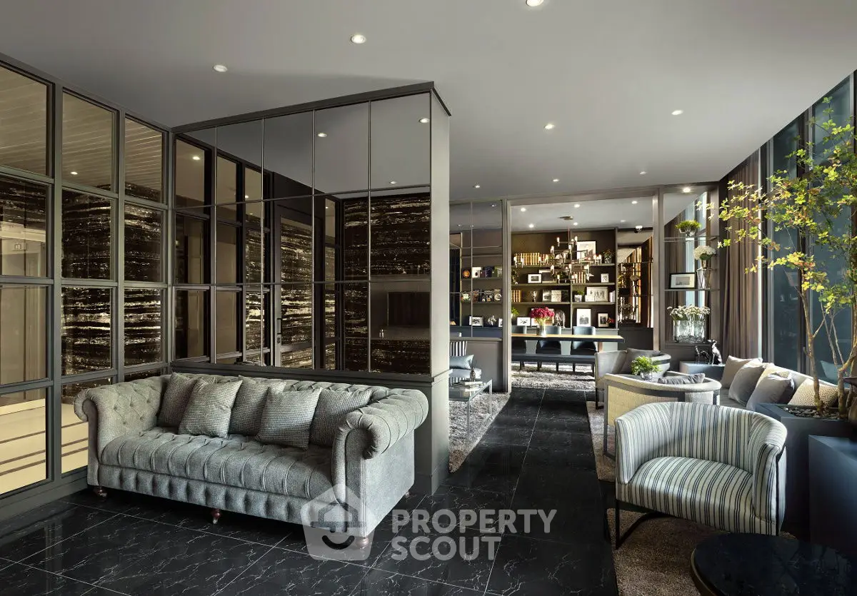 Luxurious modern living room with elegant decor and spacious design.