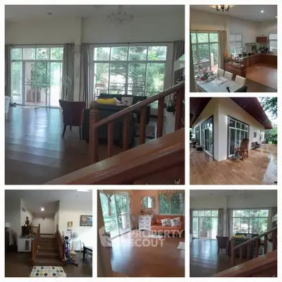 Spacious and elegant living area with large windows and wooden flooring, perfect for modern family living.