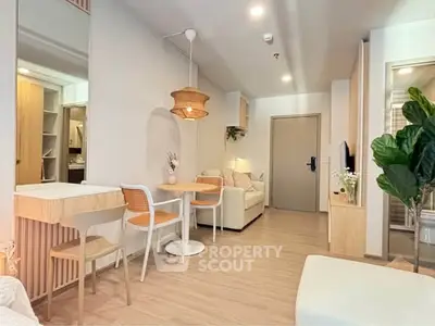 Modern living room with cozy seating and stylish decor