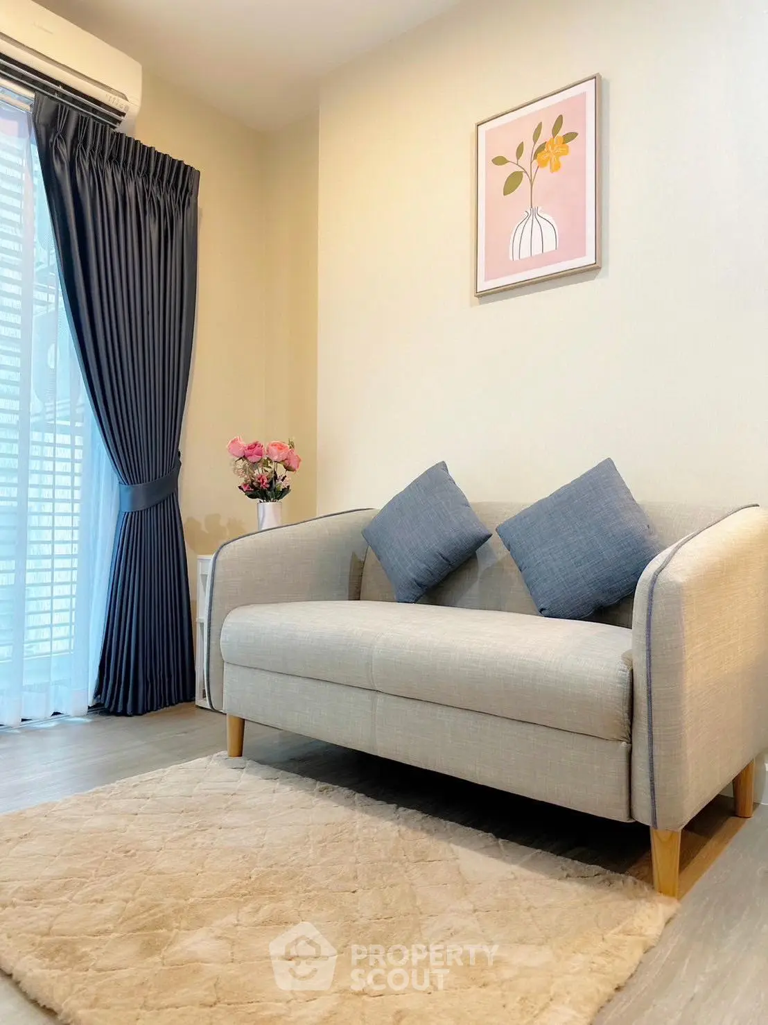 Cozy living room with stylish sofa and elegant decor