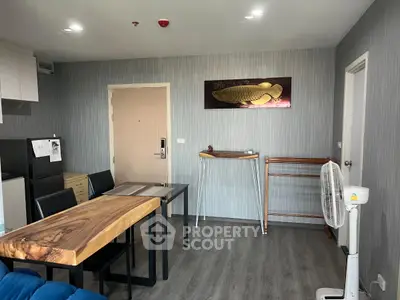 Modern living room with stylish wooden furniture and contemporary decor