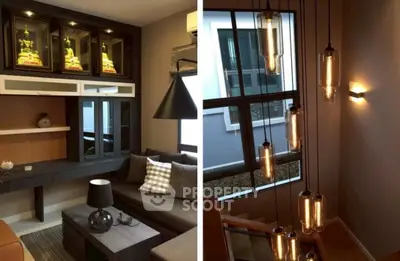 Stylish modern living room with elegant lighting and cozy decor