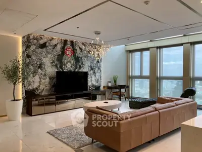 Luxurious living room with stunning city view and elegant decor