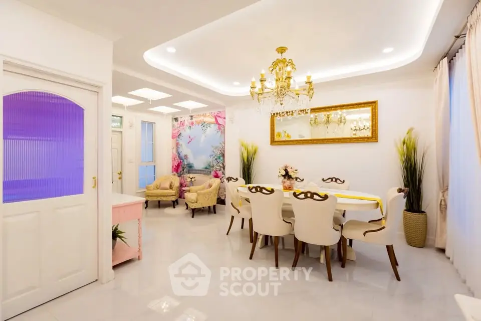 Luxurious dining room with elegant chandelier and stylish decor