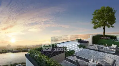 Luxurious rooftop terrace with stunning river view and elegant outdoor seating area