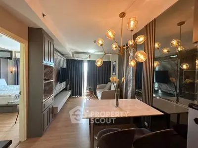 Luxurious modern living room with elegant lighting and stylish decor