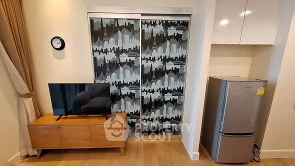 Modern living room with stylish decor and sleek appliances