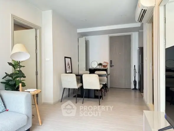 Modern living room with dining area and stylish decor