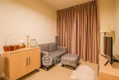 Cozy living room with modern furniture and warm lighting