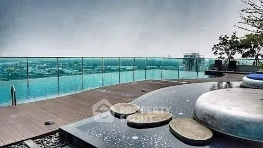 Luxurious rooftop infinity pool with stunning city view and modern design.
