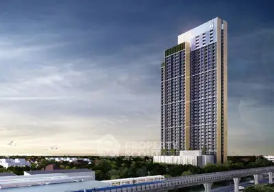 Modern high-rise building with panoramic city views and convenient transit access.