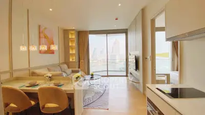 Luxurious modern living room with stunning city view and elegant decor