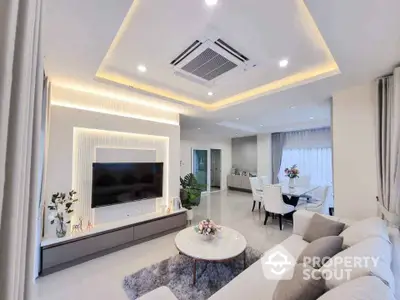 Luxurious modern living room with elegant decor and spacious dining area