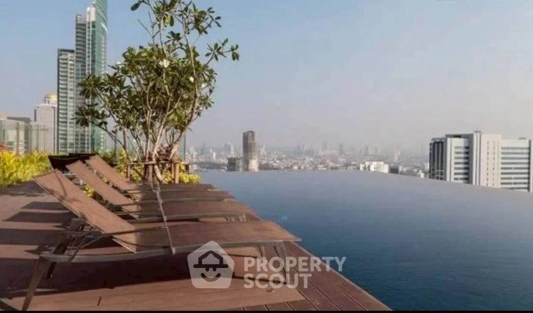Luxurious rooftop infinity pool with stunning city skyline view