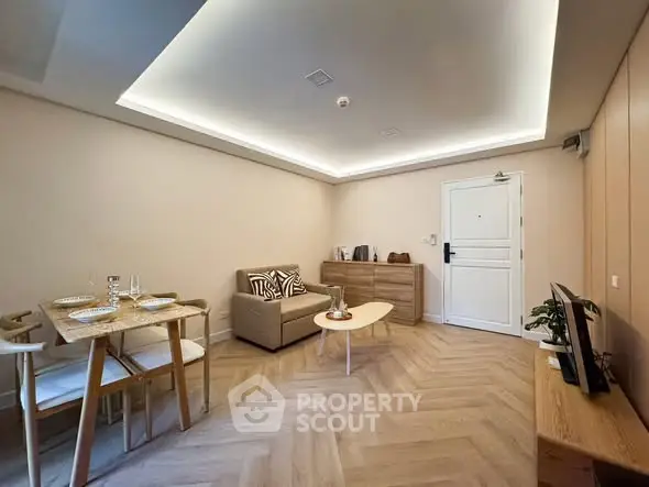 Modern living room with stylish furniture and elegant lighting