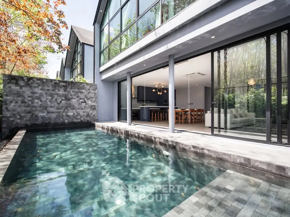 Luxurious modern home with stunning pool and open living area, perfect for entertaining and relaxation.